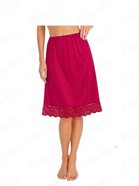 Vintage Burgundy Wine Red Nylon Half Slip Lace Hem Large Made USA ILGWU